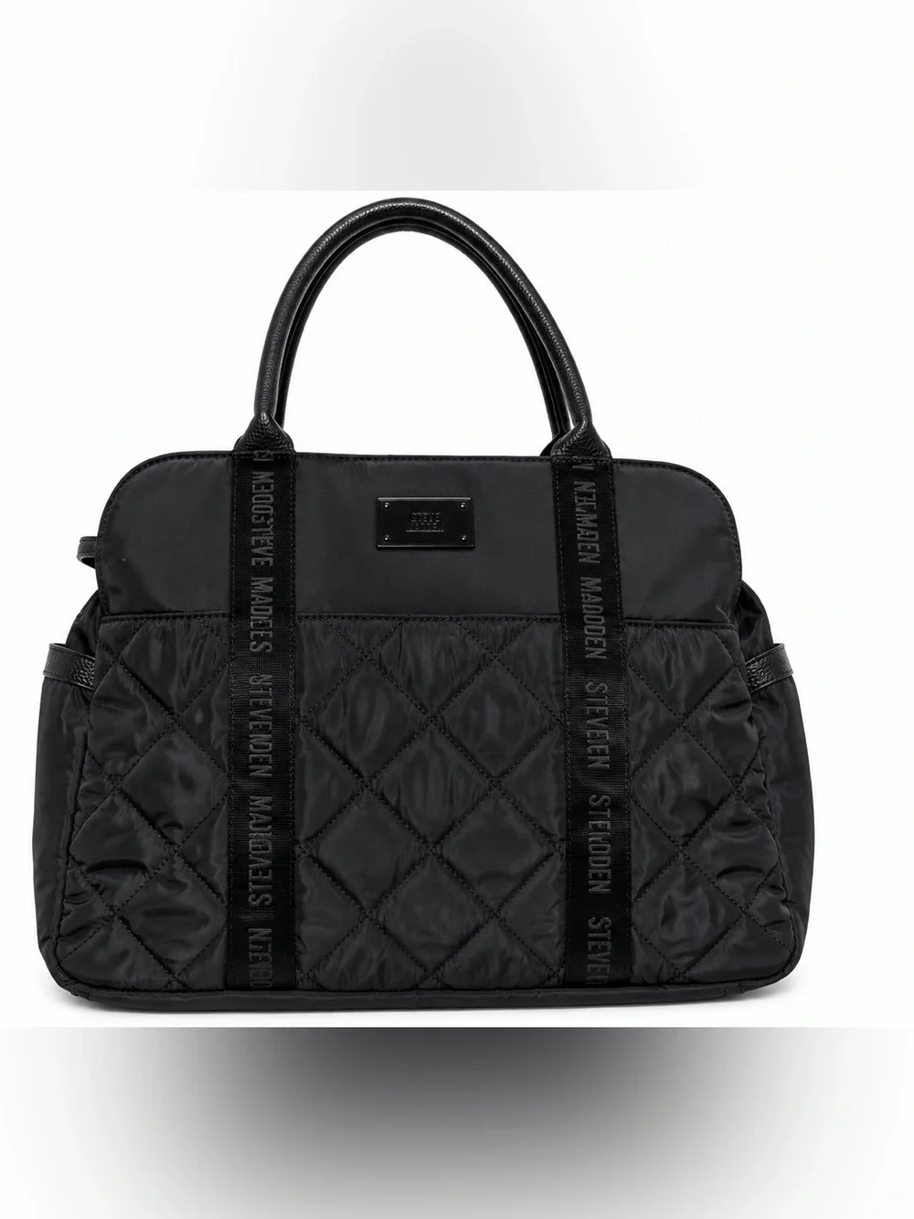Steve Madden Black Quilted Nylon Laptop Tote Work Bag Travel Shoulder Bag